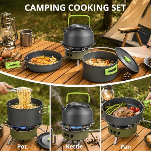 aiGear Camping Cookware with Pot Pan Kettle Cutlery Tableware 1-2 People