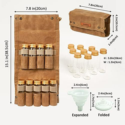 Camping Spice Kit, 9 Jars with Labels & Funnel (CAMEL BROWN)