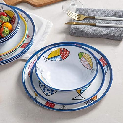Melamine Dinnerware Set for 4,12PCS Fish Plates and Bowls Sets