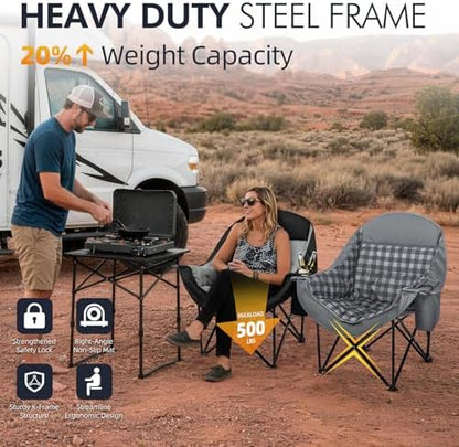 Oversized Camping Chair for Adults 2 Pack - Heavy Duty Outdoor Padded Chair