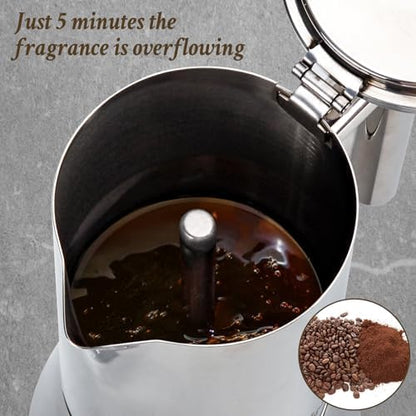LAOION Stovetop Espresso Maker, 4Cup 6.8 oz Moka Pot, Stainless Steel