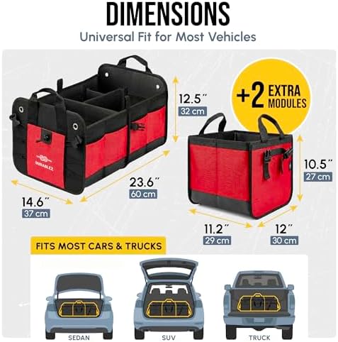 5-Section Trunk Organizer with Cooler, Extra Large, Red