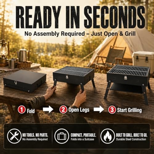 Portable BBQ Charcoal Camping Grill: Tabletop Folding Barbecue Grills