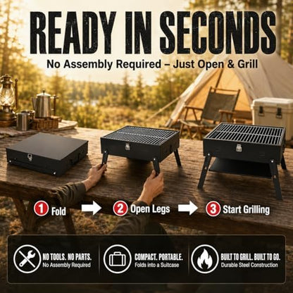 Portable BBQ Charcoal Camping Grill: Tabletop Folding Barbecue Grills