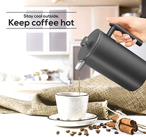 Utopia Kitchen 304 Grade Stainless Steel French Press 17 Oz, Black