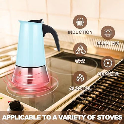 9 Cup Stovetop Espresso Maker Stainless Steel Moka Pot Stove Top Percolator Italian Coffee Makers Capable Mocha Greca Machine Cafe Classic Induction Cookers for Home and Camping 450ml 15oz