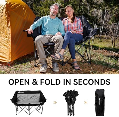 Oversized Double Camping Chairs for Adults, 2 Person Camping Chair, Black