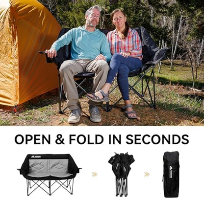 Oversized Double Camping Chairs for Adults, 2 Person Camping Chair, Black