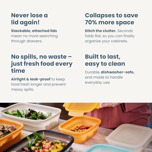 Drip EZ Secondz Collapsible Food Storage Containers (set of 3) - Meal Prep, Leftovers, Lunch, Camping, Hiking - Dishwasher & Microwave Safe - BPA-free Silicone - Locking Lids - Sandstone