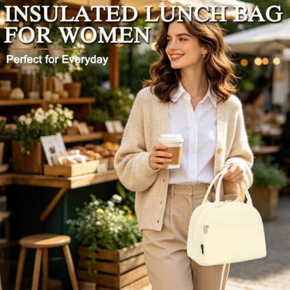 FlowFly Insulated Lunch Cooler Bag - Tote Bag Organizer for Women/Men, Beige