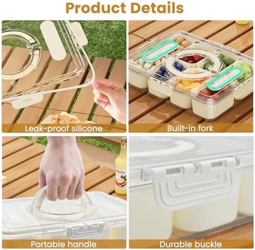 2 Pack Divided Serving Tray with lid and Handle, 8 & 4 Compartments