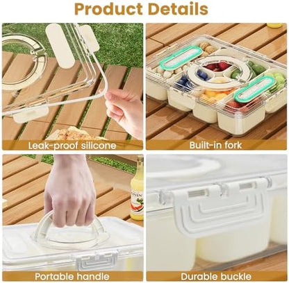 2 Pack Divided Serving Tray with lid and Handle, 8 & 4 Compartments