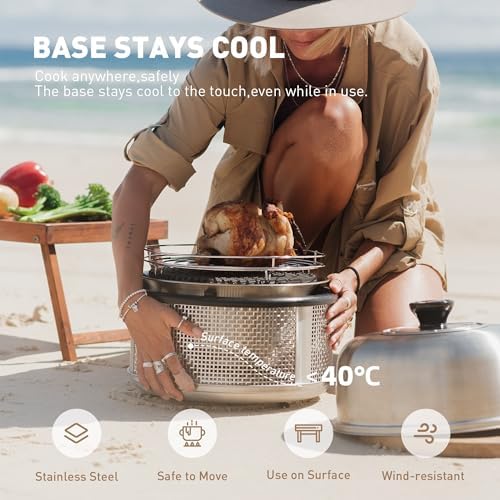 COBB Stainless Steel Portable Table Top Charcoal Grill with Griddle Pan, Smokeless Compact BBQ Grill for Camping, Boats & Rv