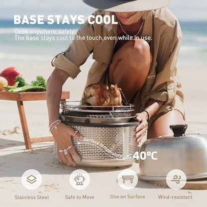 COBB Stainless Steel Portable Table Top Charcoal Grill with Griddle Pan, Smokeless Compact BBQ Grill for Camping, Boats & Rv
