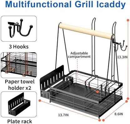Grill Caddy BBQ for outdoor grill, with Plate Holder/2Paper Towel Holder