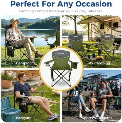 Outdoor Folding Camping Chairs 2 Pack, 350 lbs Capacity, Green