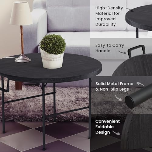 Our Modern Space 3.5 Feet Circular Round Foldable Table with Built in Handle & Steel Legs | Heavy Duty Portable | Perfect for Party, Dining, Wedding, Events, Picnic Indoor, Outdoor, Camping, Utility