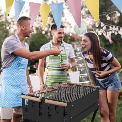 Portable Charcoal Grill, Skewer Charcoal Grill with wheels for Outdoor Cooking Camping Garden