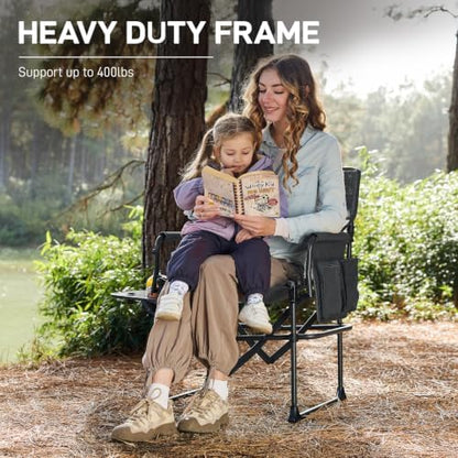 EVER ADVANCED Camping Directors' Chair with Side Table, Portable Folding with Compact Size, Breathable & Quick Dry Design Heavy Duty Lawn Chair with Pocket, 400lbs, Elastic Mesh, Grey