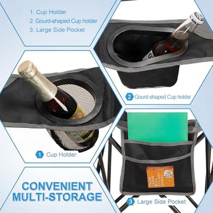 Oversized Camping Chair for Adults - 2 Pack Padded Lawn Chairs with Cup Holder & Side Pocket,Heavy Duty Folding Outdoor Chairs for Camp,Sports,Picnic,Beach,Black