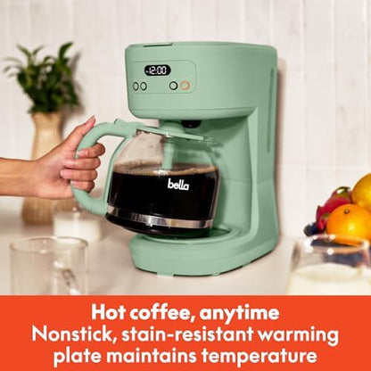bella 12-Cup Programmable Coffee Maker with No-Drip Glass Carafe, Seaglass
