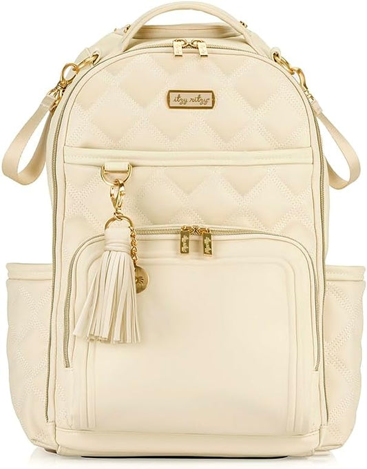 Itzy Ritzy Diaper Bag Backpack – Large Capacity Boss Plus Baby Backpack Diaper Bag Featuring 19 Pockets, Changing Pad, Stroller Clips, and Comfortable Straps (Milk & Honey)