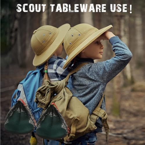 Scout Camping Mess Kit for Person Boy Scout Dishes Set Girl Scout Mess Kit with Mesh Bag Reusable Light Weight Eating Utensils Plastic Camping Cutlery Set for Travel Camp