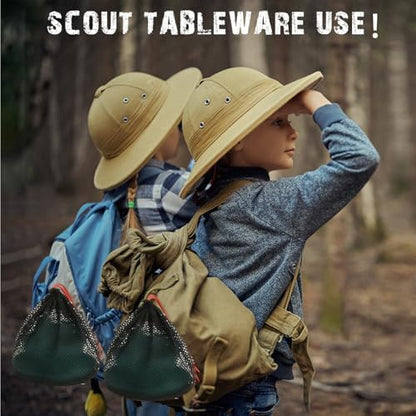 Scout Camping Mess Kit for Person Boy Scout Dishes Set Girl Scout Mess Kit with Mesh Bag Reusable Light Weight Eating Utensils Plastic Camping Cutlery Set for Travel Camp