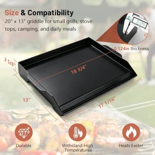 Upgraded 19"x13" Ceramic Coated Cast Iron Griddle, 2.56" High Sidewalls, Portable Natural Nonstick Flat Top with Dual Handles, Universal for Gas Grill & Camping Stove
