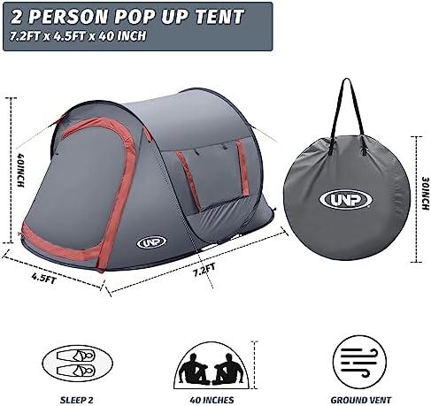 Pop-up Tent,2 Person Camping Tent,Instant Portable Beach Tent,Easy Pop Up Shade Tents 2 Doors for Camping Hiking & Traveling with Carrying Bag