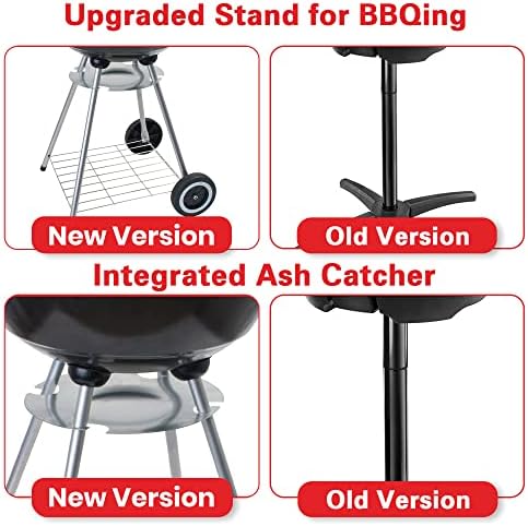 Alpine Cuisine Premium 22x33.9in Charcoal BBQ Grill Round for Outdoor Cooking, Barbecue Coal Kettle Bowl Grill Portable Heavy Duty Round with Legs Grilling for Tailgating Patio Backyard Camping,Black