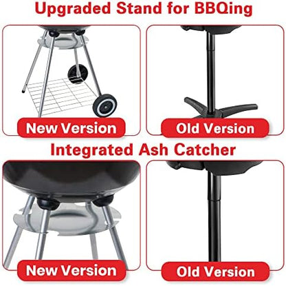 Alpine Cuisine Premium 22x33.9in Charcoal BBQ Grill Round for Outdoor Cooking, Barbecue Coal Kettle Bowl Grill Portable Heavy Duty Round with Legs Grilling for Tailgating Patio Backyard Camping,Black