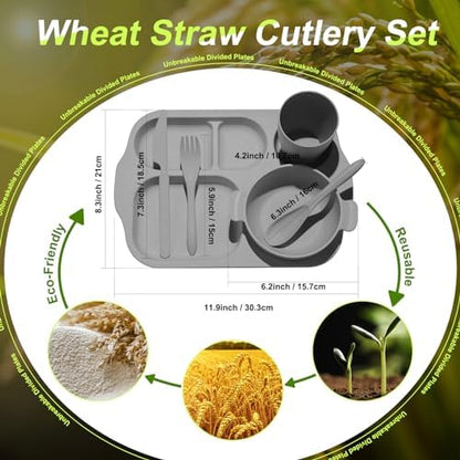 Honoson 24pcs Wheat Straw Dinnerware, Unbreakable, Vivid Color