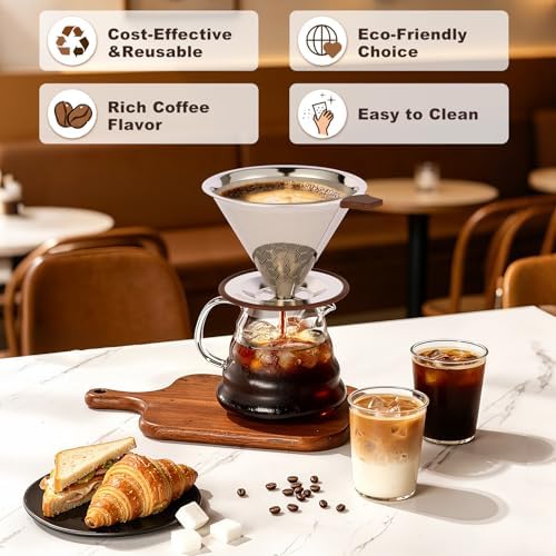 Pour Over Coffee Dripper, Roogaluckeep Stainless Steel Reusable Filter