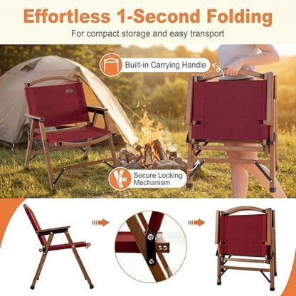 GYMAX Camping Chairs, 330lbs Folding Lawn Chair with Heavy Duty 900D Oxford Cloth & Lightweight Bamboo Frame, Outdoor Portable Camp Chairs for Picnic, Patio, Porch, Backyard, Fishing, Beach (2 Pieces)