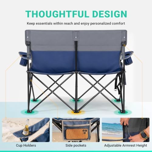 Overmont Double Camping Chair Compact Folding Loveseat with Cup Holders