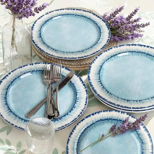 AELS Melamine Salad Plates Set of 6, 11 inch Serving Dishes for Indoor and Outdoor Use, Dishwasher Safe, Lightweight Unbreakable, BPA Free, Light Blue