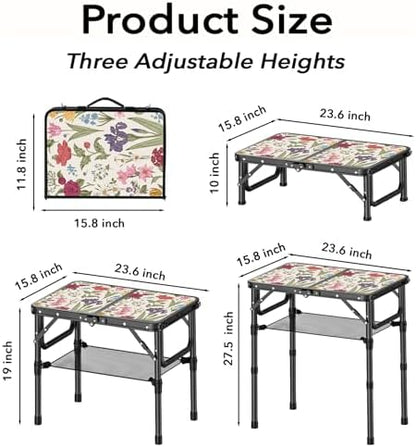 YihuiKo Small Camping Table, Vintage French Flowers Pattern Folding Table