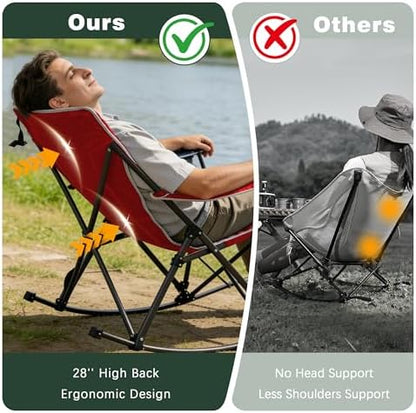SUNNYFEEL Oversized Folding Rocking Camping Chair with Buckle Design 500lbs