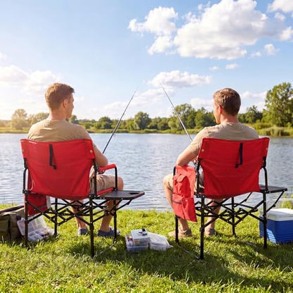 Romswi 2Pack Director Chairs for Outdoor, Folding Camping Chair, Compact Directors Chair Side Table and Side Bag, Heavy Duty Oversize Chair for Beach Fishing Picnic, Holds up to 400 lbs Red