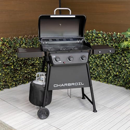 Charbroil Classic 3-Burner Propane Gas Grill, 30,000 BTU, 360 Sq. In. Cooking Area, Porcelain-Coated Grates, Compact Outdoor BBQ Grill with Side Shelves