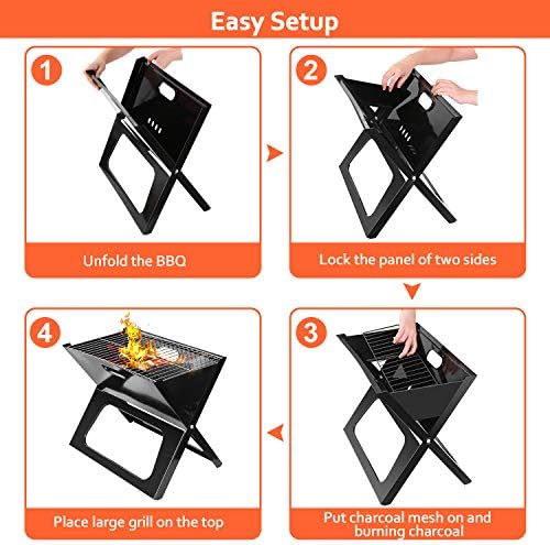 Portable Charcoal Grill, Moclever Space-saving & Foldable BBQ Barbecue Grill, Large Grilling Surface and Capacity Grill for Camping, Travel, Garden, Outdoor