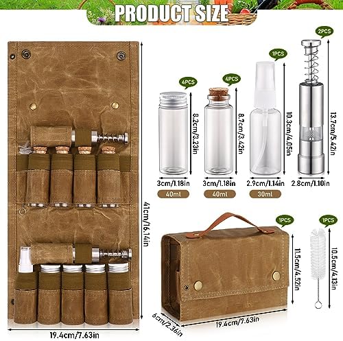 TOBWOLF Portable Spice Bag for Travel, Camping Spice Kit with 8 Jars-Khaki