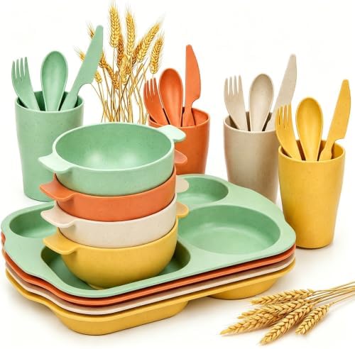 ZAVOOS 24 Pieces Wheat Straw Dinnerware Sets, Service for 4