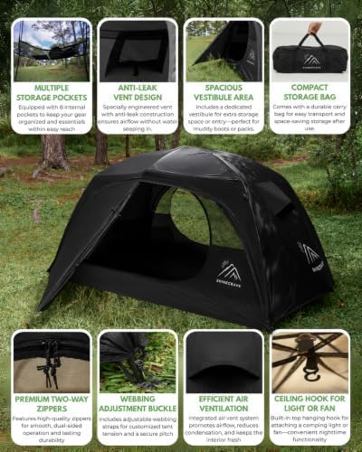 Camping Tent 2 Person, Backpacking Tent, 20D Nylon/Taffeta PU3000mm