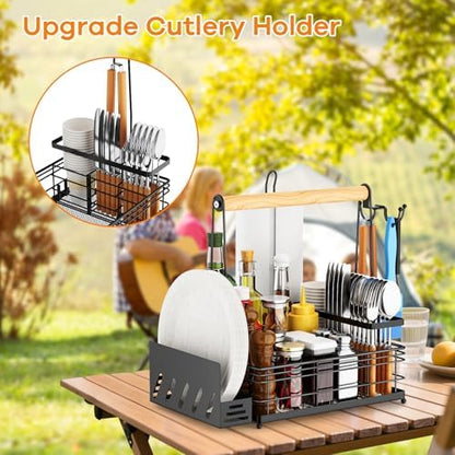 JBBTOOL Grill Caddy, BBQ Caddy with Paper Towel Holder & Utensil Holder, Picnic Caddy Organizer for Outdoor Cooking, Camping Essentials, Tailgating, Camping Must-Have for Patio, RV, Camper