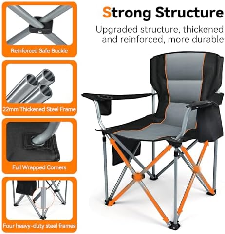 Camping Chairs, 2 Pack Oversized Heavy Duty Fully Padded Folding Chairs