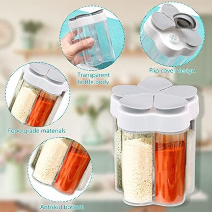 2 PCS Travel Spice Jars, 5-in-1 Seasoning Containers, Clear Plastic Condiment Bottle for Camping, Hiking, BBQ, Picnic