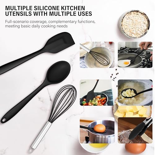 HaWare 11 PCS Silicone Cooking Utensils Set, Black