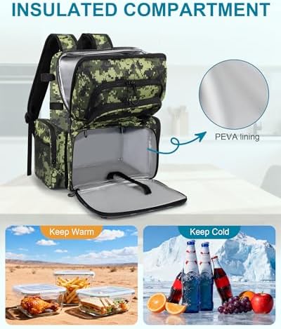 HXLGMD Fishing Backpack with Rod Holders, 43L Large Water Resistant Tackle Bag Storage Gear and Equipment with Cooler for Men Fishing, Camping, Hiking, Green